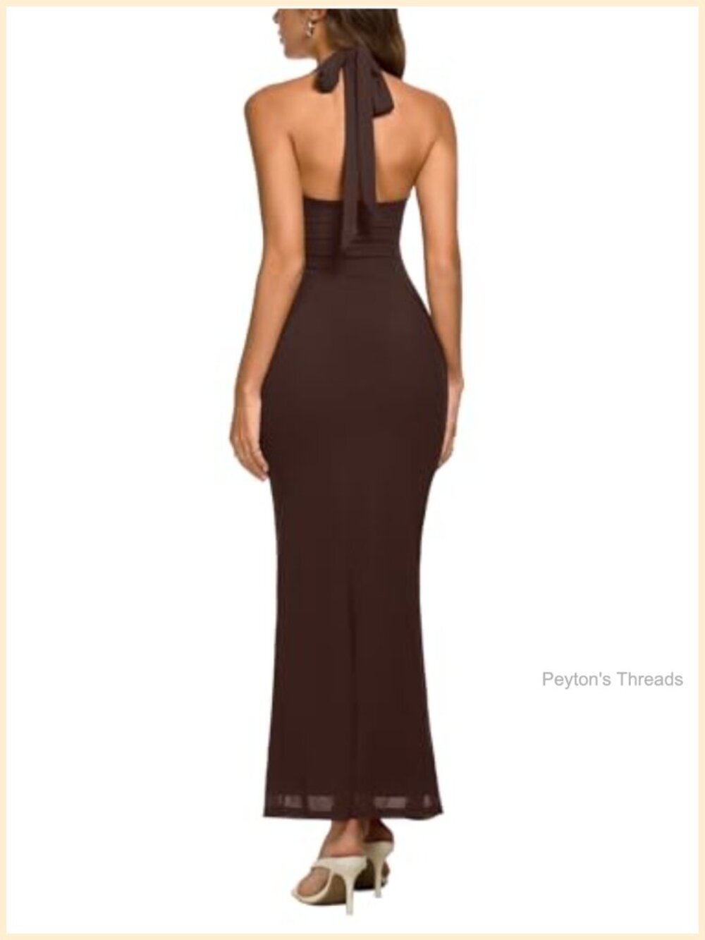 Sheer Mesh Sleeveless Maxi Dress Bodycon Square Neck Halter Tie Back - Picture 3 of 6